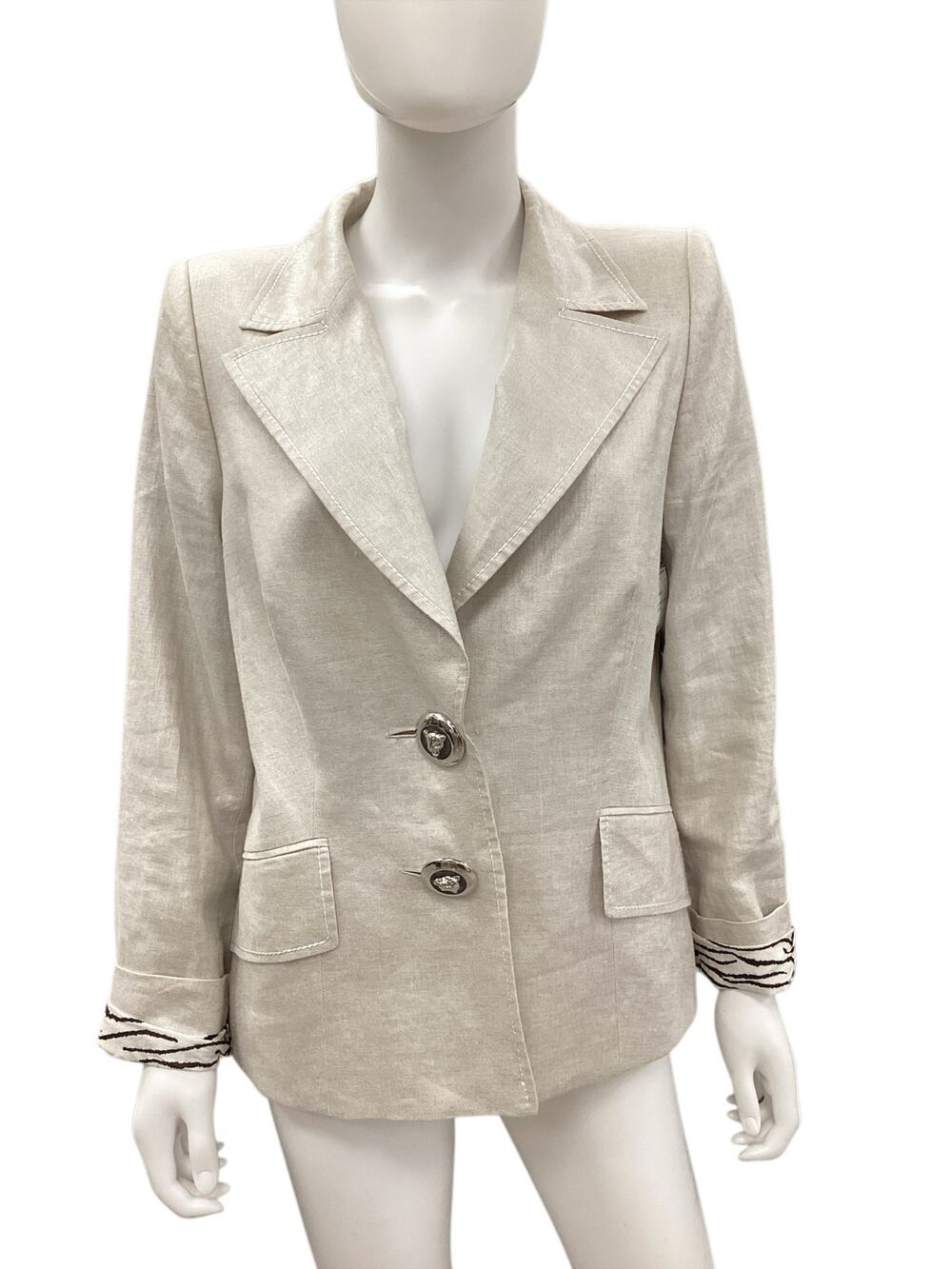 Escada Blazer Womens SZ12 100% Linen Animal Print LiningAmazing Wild Cat Buttons